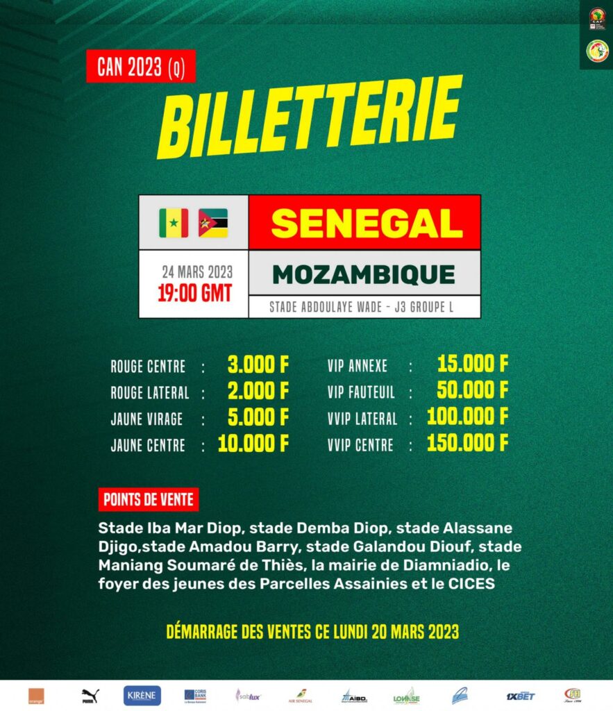 Billetterie, Sénégal vs Mozambique