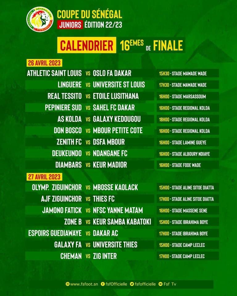 Coupe du Sénégal, le calendrier complet des juniors de l'édition 2023