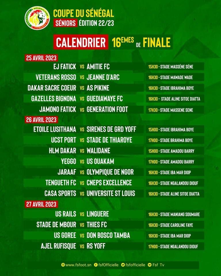 Coupe du Sénégal, le calendrier séniors de l'édition 2023